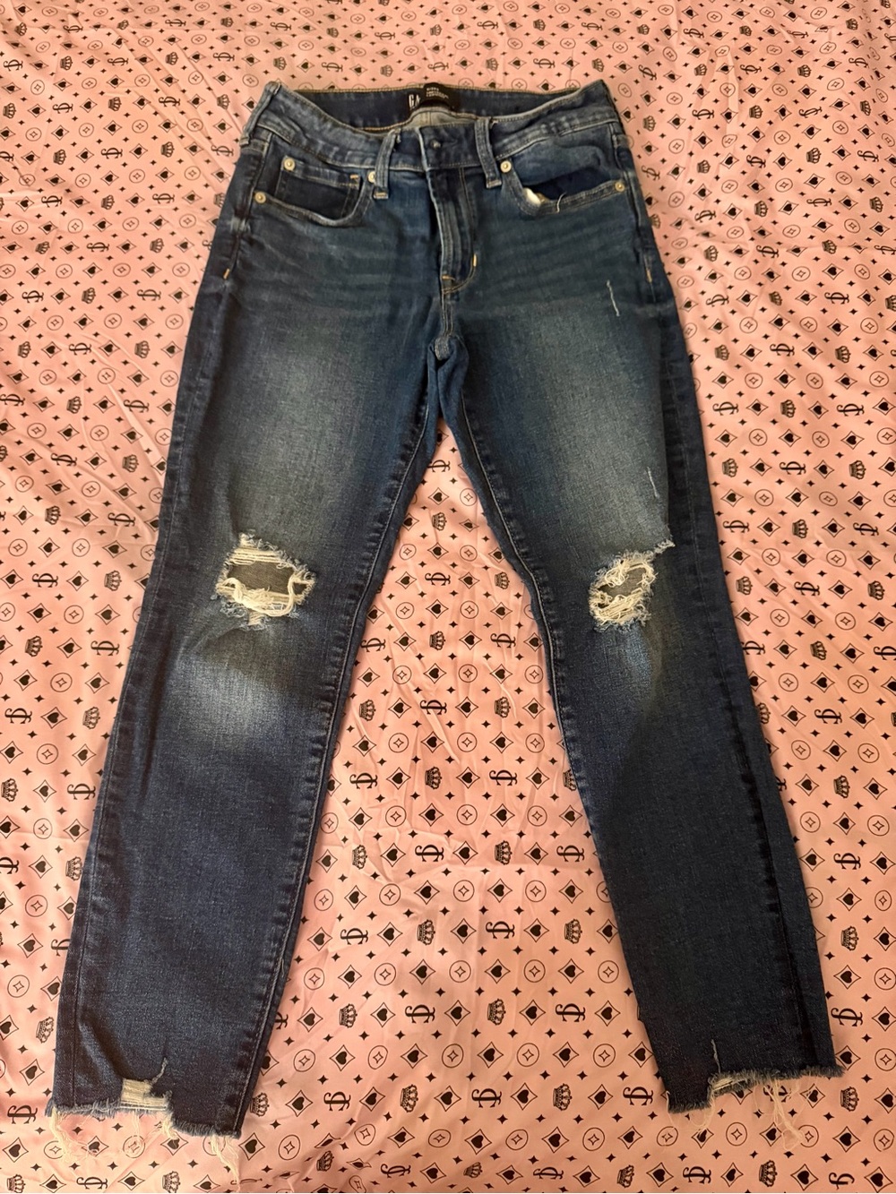GAP Women's Dark Blue Ripped Skinny Jeans